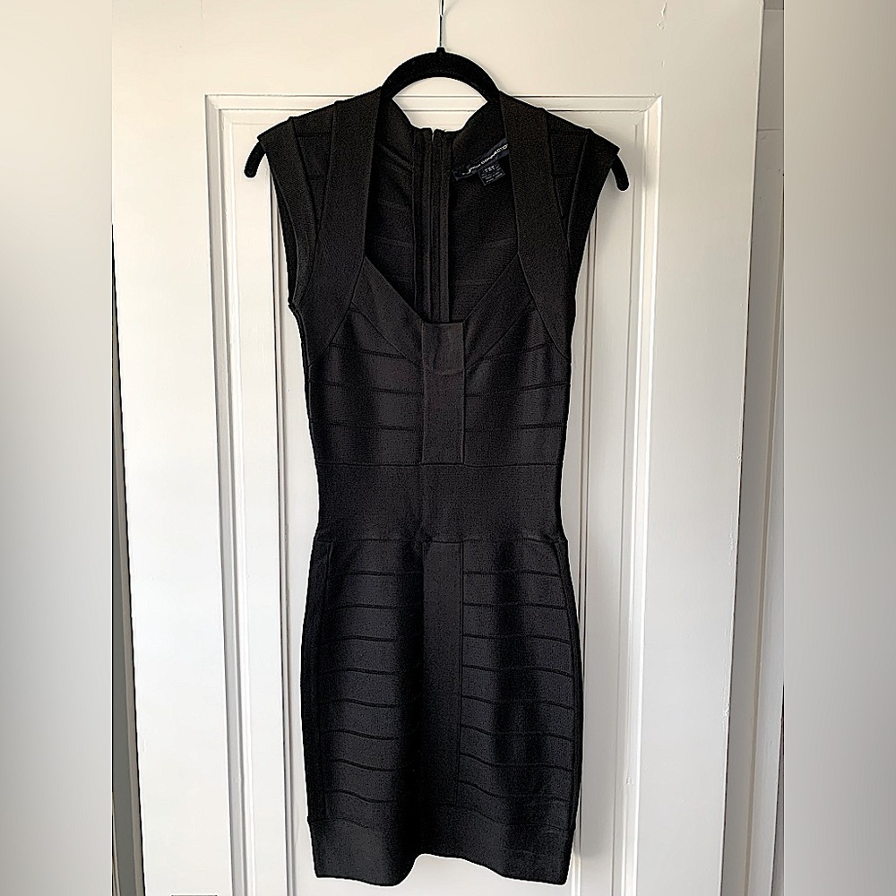 French Connection Black Mini Bodycon Dress, Size 0